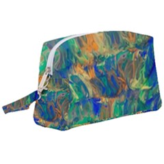 Blue On Green Flow Wristlet Pouch Bag (large) by kaleidomarblingart