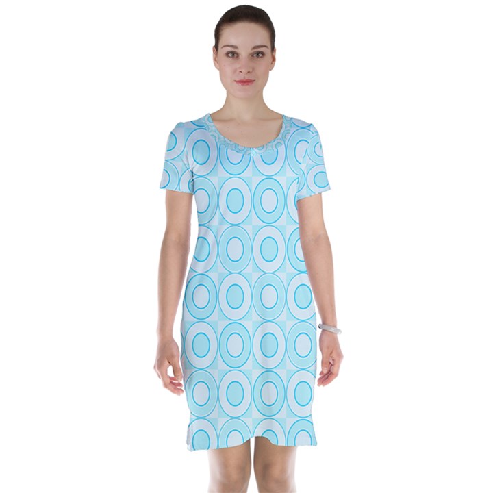 Mazipoodles Baby Blue Check Donuts Short Sleeve Nightdress