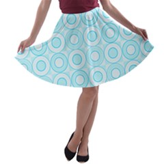 Mazipoodles Baby Blue Check Donuts A-line Skater Skirt by Mazipoodles