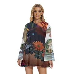 Crocodile Vs Monkey Watercolor 1 Dreamshaper V7 3d Floral 0 Round Neck Long Sleeve Bohemian Style Chiffon Mini Dress by mohdmosin2535