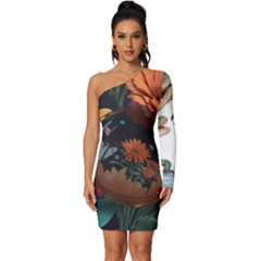 Crocodile Vs Monkey Watercolor 1 Dreamshaper V7 3d Floral 0 Long Sleeve One Shoulder Mini Dress by mohdmosin2535