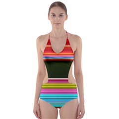 Horizontal Line Colorful Cut-out One Piece Swimsuit by Grandong