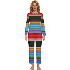 Horizontal Line Colorful Womens  Long Sleeve Lightweight Pajamas Set by Grandong