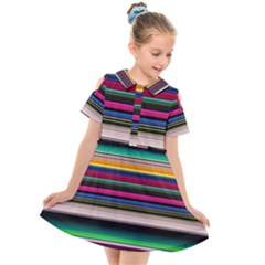 Horizontal Lines Colorful Kids  Short Sleeve Shirt Dress by Grandong