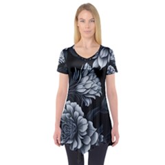 Pattern Flower Design Nature Short Sleeve Tunic  by Grandong