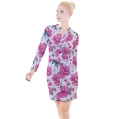 Pattern Flowers Texture Design Button Long Sleeve Dress by Grandong