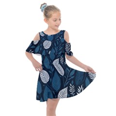 Pattern Flower Texture Kids  Shoulder Cutout Chiffon Dress