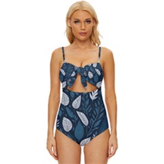 Pattern Flower Texture Knot Front One-Piece Swimsuit