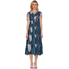 Pattern Flower Texture V-Neck Drawstring Shoulder Sleeveless Maxi Dress