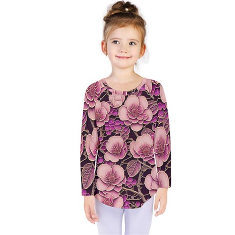 Plum Blossom Blossom Kids  Long Sleeve Tee by Grandong