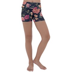 Flower Pattern Kids  Lightweight Velour Yoga Shorts