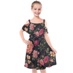 Flower Pattern Kids  Cut Out Shoulders Chiffon Dress by Grandong