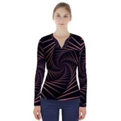 Wave Curve Abstract Art Backdrop V-neck Long Sleeve Top by Grandong