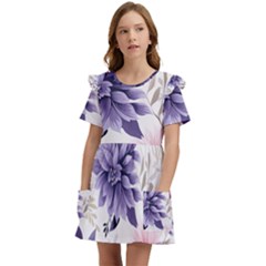 Flowers Pattern Floral Kids  Frilly Sleeves Pocket Dress by Grandong