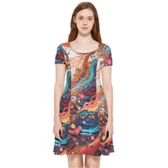 Pattern Abstract Inside Out Cap Sleeve Dress by Grandong