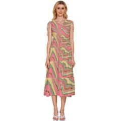 Pattern Glitter Pastel Layer V-neck Drawstring Shoulder Sleeveless Maxi Dress by Grandong