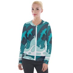 Ocean Turtle Shark Sea Life Sea Velvet Zip Up Jacket by pakminggu