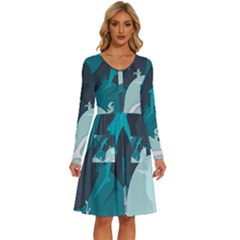 Ocean Turtle Shark Sea Life Sea Long Sleeve Dress With Pocket by pakminggu