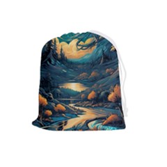 Forest River Night Evening Moon Drawstring Pouch (large)