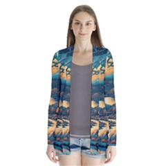 Forest River Night Evening Moon Drape Collar Cardigan