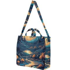 Forest River Night Evening Moon Square Shoulder Tote Bag by pakminggu