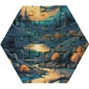 Forest River Night Evening Moon Wooden Puzzle Hexagon View1