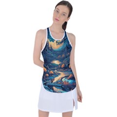 Forest River Night Evening Moon Racer Back Mesh Tank Top by pakminggu