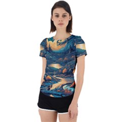 Forest River Night Evening Moon Back Cut Out Sport Tee by pakminggu