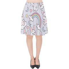 Seamless-pattern-with-cute-rabbit-character Velvet High Waist Skirt