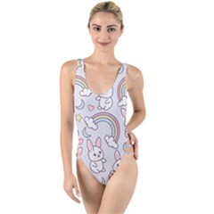 Seamless-pattern-with-cute-rabbit-character High Leg Strappy Swimsuit by pakminggu