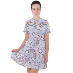 Seamless-pattern-with-cute-rabbit-character Short Sleeve Shoulder Cut Out Dress  by pakminggu