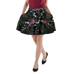 Embroidery-trend-floral-pattern-small-branches-herb-rose A-line Pocket Skirt by pakminggu