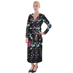 Embroidery-trend-floral-pattern-small-branches-herb-rose Velvet Maxi Wrap Dress by pakminggu