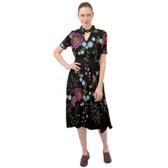 Embroidery-trend-floral-pattern-small-branches-herb-rose Keyhole Neckline Chiffon Dress by pakminggu