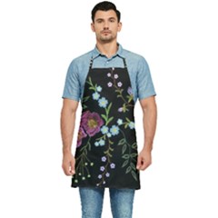 Embroidery-trend-floral-pattern-small-branches-herb-rose Kitchen Apron by pakminggu