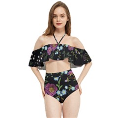 Embroidery-trend-floral-pattern-small-branches-herb-rose Halter Flowy Bikini Set  by pakminggu