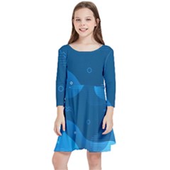Abstract-classic-blue-background Kids  Quarter Sleeve Skater Dress