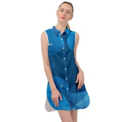 Abstract-classic-blue-background Sleeveless Shirt Dress