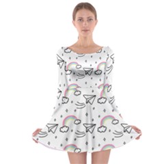 Cute-art-print-pattern Long Sleeve Skater Dress