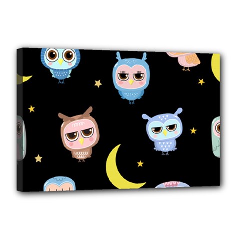 Cute-owl-doodles-with-moon-star-seamless-pattern Canvas 18  X 12  (stretched) by pakminggu