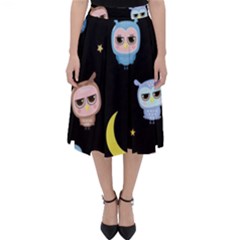 Cute-owl-doodles-with-moon-star-seamless-pattern Classic Midi Skirt by pakminggu