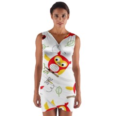 Seamless-pattern-vector-owl-cartoon-with-bugs Wrap Front Bodycon Dress by pakminggu