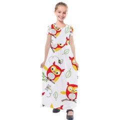 Seamless-pattern-vector-owl-cartoon-with-bugs Kids  Short Sleeve Maxi Dress by pakminggu