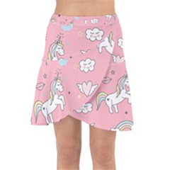 Cute-unicorn-seamless-pattern Wrap Front Skirt by pakminggu
