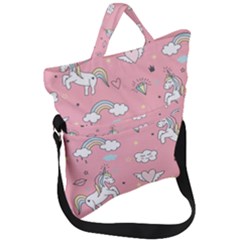 Cute-unicorn-seamless-pattern Fold Over Handle Tote Bag by pakminggu