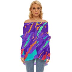 Multicolored-abstract-background Off Shoulder Chiffon Pocket Shirt by pakminggu