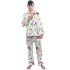 Forest-seamless-pattern-with-cute-owls Men s Long Sleeve Satin Pajamas Set