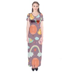 Cute-seamless-pattern-with-doodle-birds-balloons Short Sleeve Maxi Dress by pakminggu