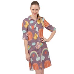 Cute-seamless-pattern-with-doodle-birds-balloons Long Sleeve Mini Shirt Dress by pakminggu
