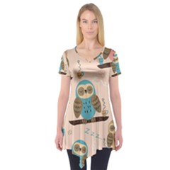 Seamless-pattern-owls-dream-cute-style-pajama-fabric Short Sleeve Tunic  by pakminggu